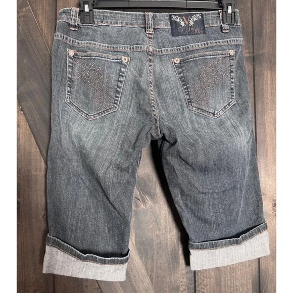V Cristina Denim Capri Pants Y2K Women's Size 8 Embellished Rhinestone Details - Picture 7 of 7
